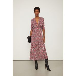 Vestido De Georgette Midi Com Decote v Estampado