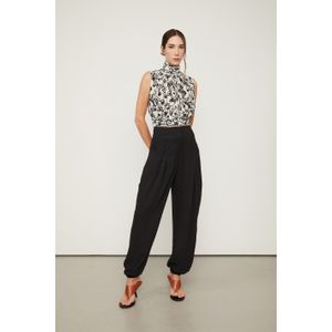 Calça De Georgette Com Cós Largo Preto