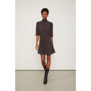 Vestido De Georgette Curto Com Gola Alta Estampado