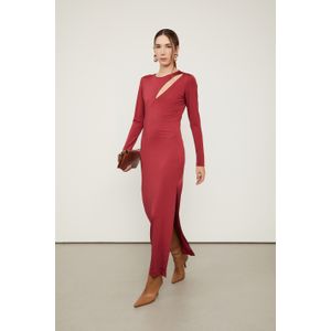 Vestido De Jersey Marrom Vazado