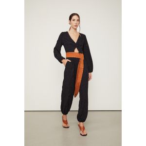 Macacão Manga Longa Cenoura Jacquard De Viscose Preto