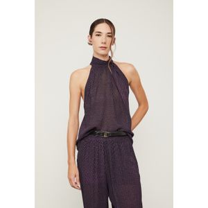 Blusa De Georgette Com Gola Alta Estampado