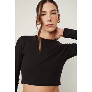 Blusa Cropped Malha Manda Longa Basico