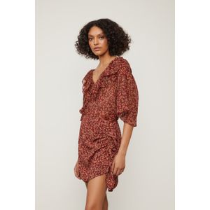 Saia De Georgette Pesado Curta Estampada Babados