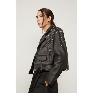 Jaqueta De Couro Com Tachas Cravejadas