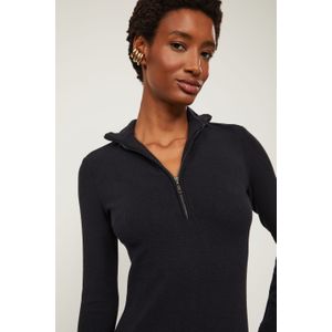 Vestido Gola Alta Manga Longa Zíper Preto