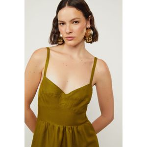 Vestido Midi De Alça Com Linho Verde