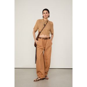 Calça De Sarja Barrel Nervura Marrom