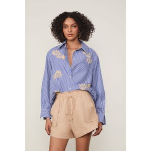 Short De Linho Com Cós De Elástico e Bolsos De Linho