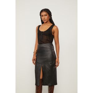 Saia De Couro Stretch Midi Fenda Frontal Frontal