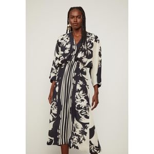 Vestido Midi Manga Longa De Viscose Com Estampa Localizada