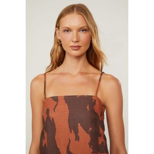 Vestido Curto De Alcinha Com Linho Estampado